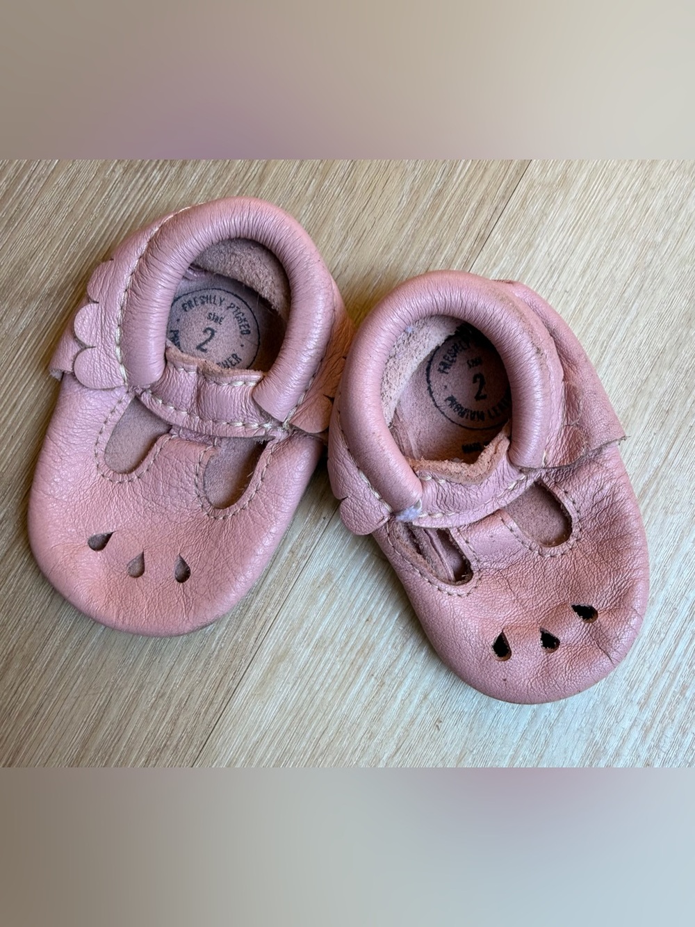 Soft Pink Freshly Picked Leather Baby Moccasins size 2